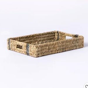 Manmade Outdoor Wicker Tray Gray Stripes